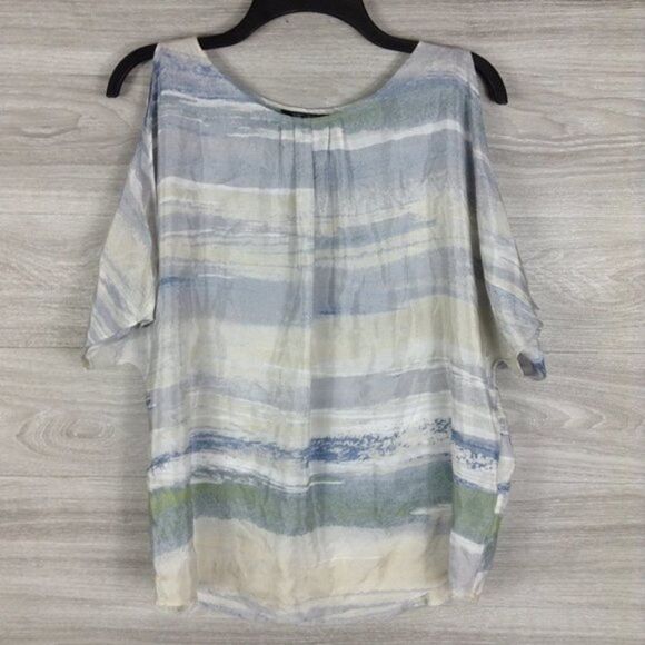 Nic + Zoe Striped Open Shoulder Sheer Blouse - Picture 1 of 5